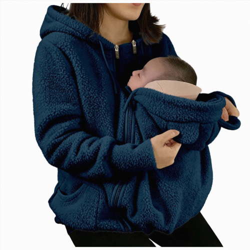 mgoYE Women's Kangaroo Sweatshirt for Mom and Ba‘by Carrier Maternity Coat Jacket(Blue,M)