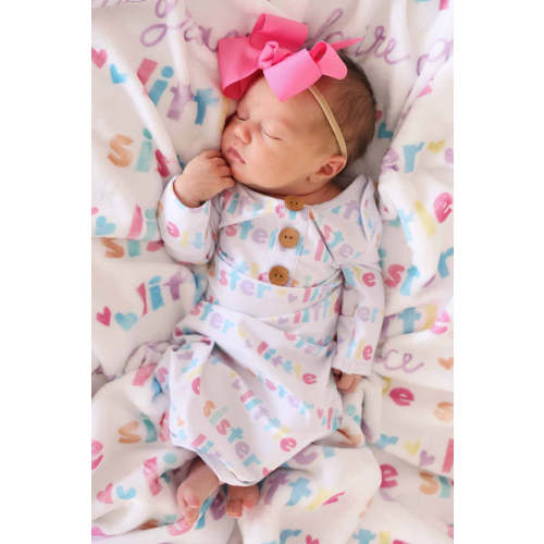 Little Sister Newborn Baby Knot Gown & Hat Set