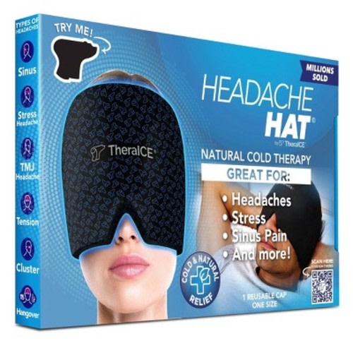 TheraICE Headache Hat Soothing Migraine Relief Cap: Spandex, Nylon, Ice and Heat Packs