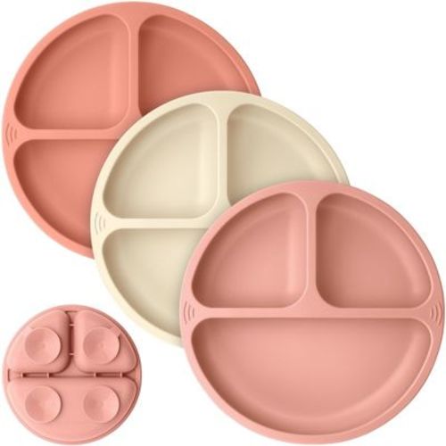 3-pack Prep Suction Plates For Baby, 100% Silicone Toddler Plates, Bpa-free Divided Baby Plates With Suction (rain)