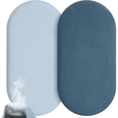 Muslin Bassinet Sheets Boy Girl, 100% Cotton Fitted Bassinet Sheet Set 2 Pack Bassinet Mattress Sheets Universal Fit for Rectangle, Round, Oval, Hourglass Mattress, Soft Breathable