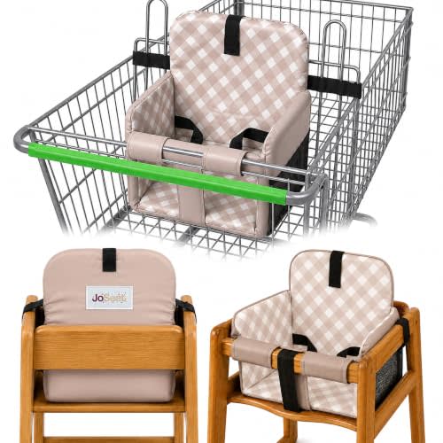 Shopping Cart Seat Cover for Baby, Beige Checkered | High Chair & Grocery Cart Seat Protector, Machine Washable Reusable Cart Liner & Swing Insert, Unisex, Soft, Portable