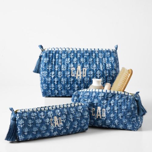 Block Print Quilted Cosmetic Pouch, Set of 3
