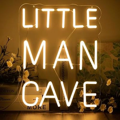 Little Man Cave Neon Sign Dimmable Neon Signs for Wall Decor Inspirational LED Signs USB Light Up Sign for kids Baby Boy Room Wall Decor Nursery Bedroom Playroom Decoration Essentials