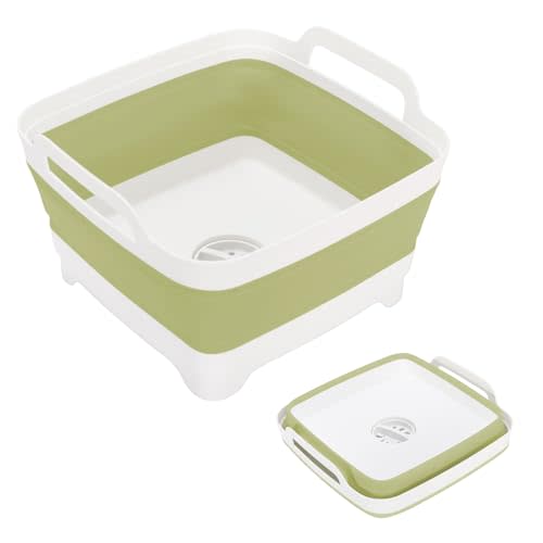 Collapsible Dish Basin, 2.4 Gallon Foldable Kitchen Sink with Drain Plug for Space-Saving Dish Washing, Vegetable & Baby Bottle Cleaning