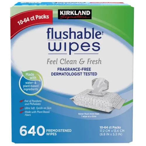 Kirkland Signature Premoistened Flushable Wipes, Fragrance Free, 640-count | Costco