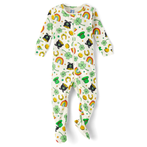 Baby St. Patrick's Day Snug Fit Cotton Footed One Piece Pajamas - White