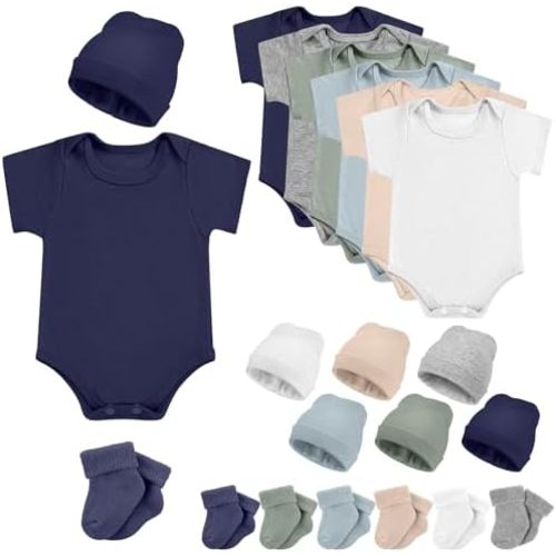 Glitopper 6 Pack Preemie Bodysuit Set Preemie Clothes Cotton Hat Socks Newborn Baby Layette Gift Set for Nicu Girls Boys