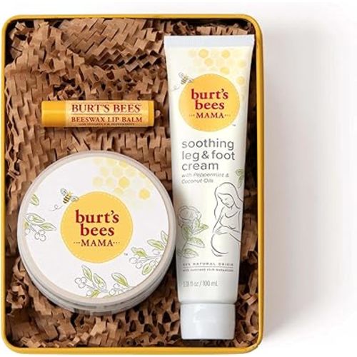 Burt's Bees Mama Gift Set, Includes Lip Balm, Leg and Foot Cream, and Belly Butter, Natural Origin Skin Care, 0.15 oz./3.38 oz./6.5 oz.