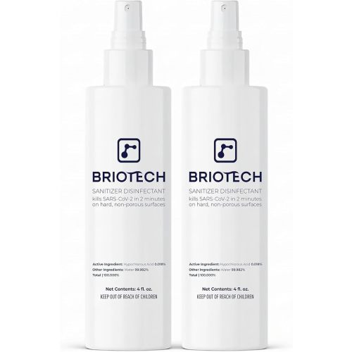 BRIOTECH Sanitizer Disinfectant Hypochlorous Spray, Kill 99.99% of Viruses & Bacteria, Control Mold, Eliminate Odor, Gentle for Nursery & Play Rooms, Food Contact Surface Sanitizer, 4 fl oz (2 Pack)