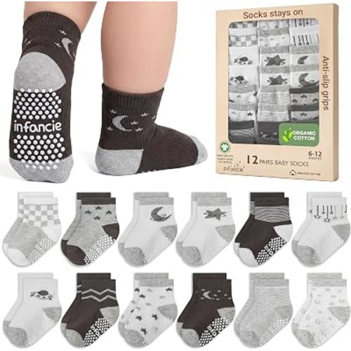 GOTS Certified Organic Cotton Rich Blend Baby Socks 12 Pairs – Soft And Comfortable Baby Boys Sock 6-12 Months, Premium Baby Socks Boy, Gift For Little Boys