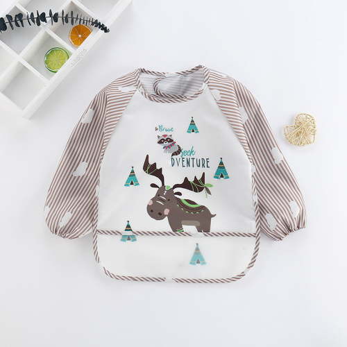 SDJMa Mess Proof Baby Bib, Cute Cartoon Long Sleeve Bib Outfit, Waterproof Bibs for Toddlers, Machine Washable, Baby Smock