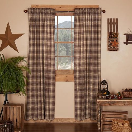 VHC Brands Rustic & Lodge Window Curtains - Dawson Star Brown Scalloped Curtain Panel Pair 84x40