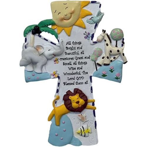 FOUR BEANS Noahs Ark Wall Cross, Perfect Baptism, Christening, Shower Gifts, 7 Inches