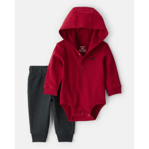 Baby Boy 2-Piece Train Hooded Bodysuit & Pant Set - Red/Black | Carter's