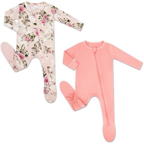 HAPIU Rayon from Bamboo Baby Footed Pajamas, 2 Way Zipper YKK, Footie for Baby Boy Girls, Newborn-24 Months