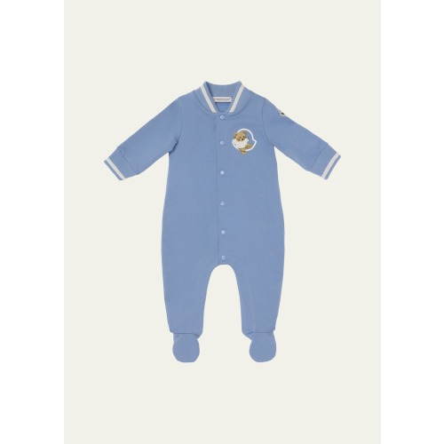 Boy's Teddy Bear Varsity Footed Romper, Size 1M-24M
