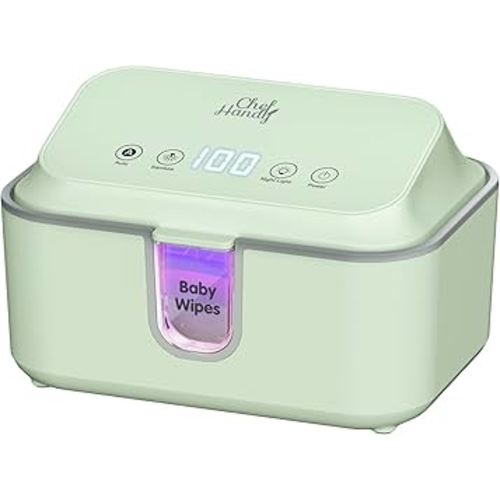 Chefhandy Baby Wipe Warmer, Wipe Warmer and Baby Wet Wipes Dispenser with UV Light Sanitizer,Baby Wipes Warmer for Babies,3 Heat Modes,Night Light,Heating Silence,Large Capacity Wipes Warmer (Green)