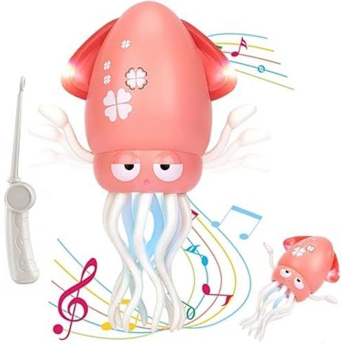 Dancing Octopus Baby Toy, Tummy Time Toys, Rechargeable Crawling Squid with Music and Light, Electric Interactive Octopus Toy for Birthday for 1 2 3 4 5 6 Year Old Boys Girls (Pink)