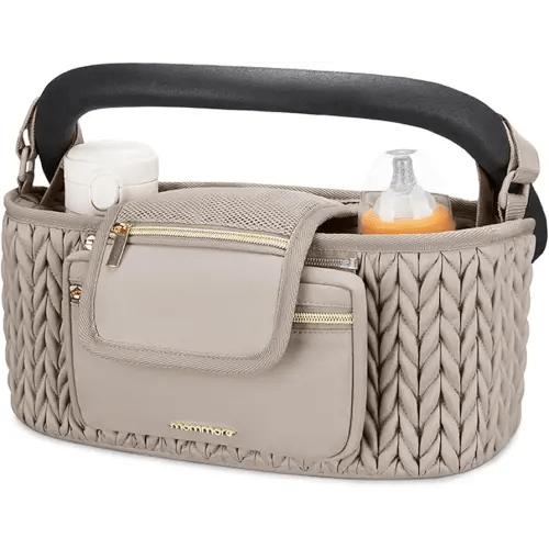 mommore Stroller Organizer with Insulated Cup Holders, Adjustable Stroller Caddy with Detachable Phone Bag, Stroller Accessories Fits for Uppababy, Doona, Jogger, Britax(Light Cafe)