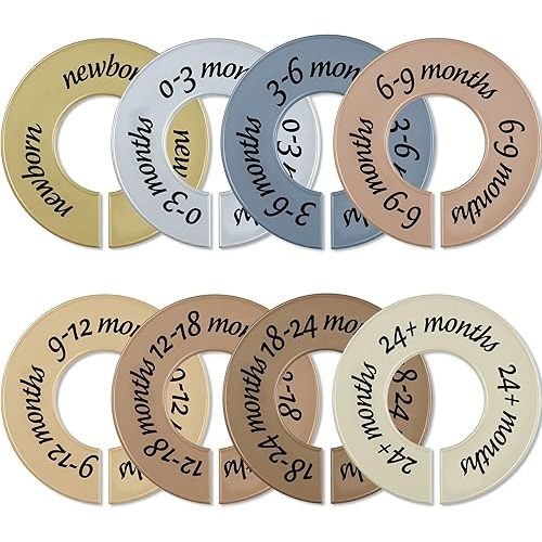 8 Pcs Baby Closet Dividers Unisex Baby Clothes Organizers Clear Labels for Nursery Closet Organizer & Decor Nursery Fits Most Rods(Natural,Earth Stone Color)
