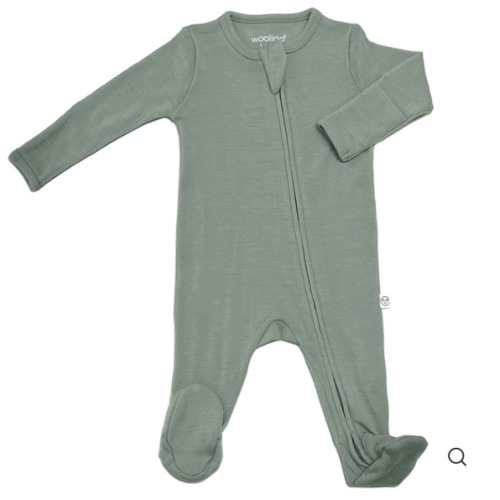 Footie Pajamas, Merino Wool, Sage
