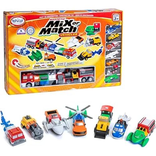Mix or Match Vehicles Orange, Magnetic Toy Play Set, 21 Pieces