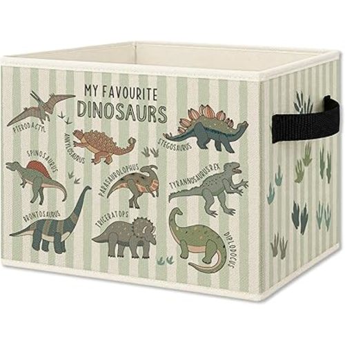 Dinosaur Nursery Foldable Storage Bins Box with Handles, Green Striped Dinosaur Dino Educational Chart Collapsible Organizer Basket for Kids Boys Room Bedroom Bathroom Clothes Toys Books