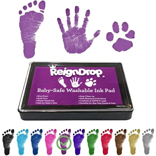 Ink Pad for Baby Footprint & Handprint - Creates Impressive Long Lasting Keepsake Stamp for Infant & Kids. Smudge Proof, Easy to Wipe Off Skin, Safe & Gentle Acid Free(Purple)
