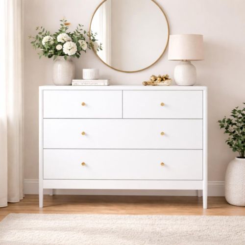 RISOKEYS White 4-Drawer Kids Dresser - Spacious Storage, Safe Anti-Tip Design & Classic White Finish for Toddler Bedroom, Nursery, Closet