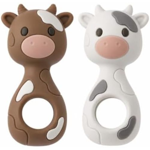 Baby Rattles 2 Pack Silicone Cow Rattle Toys