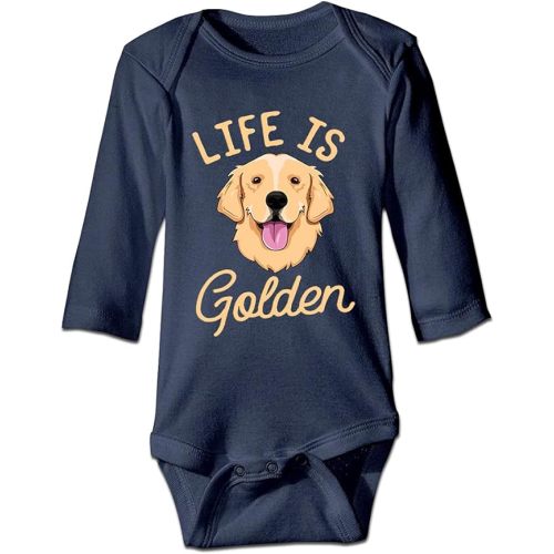 DOQOSESHY Life is Golden(Golden Retriever) Infant Cotton Bodysuit Romper Baby Jumpsuit, 3 Months, Long Sleeve-white