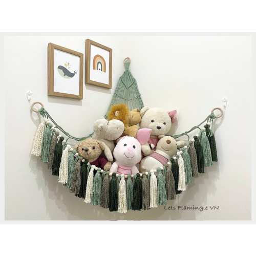 Macrame Stuffed Animal Hammock: Boho Toy Holder Wall Hanging