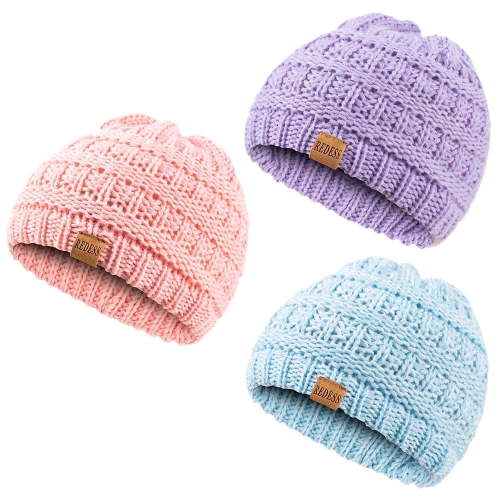REDESS Newborn Adjustable Beanie Hat- 3 Pack, Baby Kids Winter Warm Knit Caps for Boys & Girls