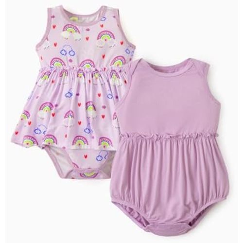 PATPAT Bamboo Baby Girl Clothes - Soft & Breathable Viscose Outfits - Sleeveless Bodysuit Dress Summer- 2 Pack Newborn Infant
