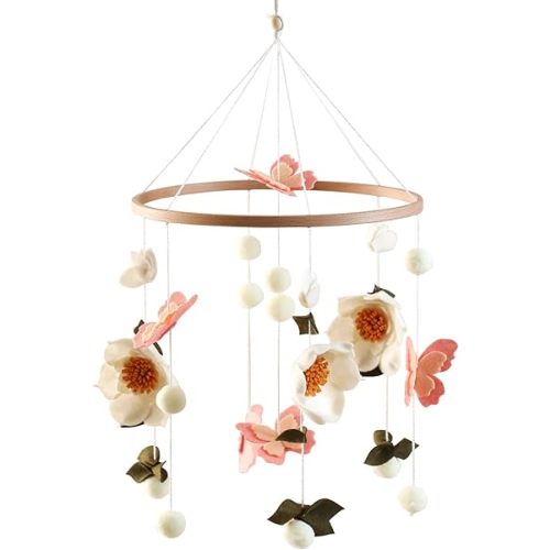 Baby Crib Mobile for Boys and Girls, Floral Mobile for Crib, Butterfly and Flower Nursery Decor, Crib Hanging Toy for Newborn
