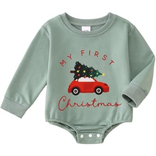My First Christmas Outfits Mameluco para bebé, niño, niña, árbol de Navidad, mameluco con burbujas