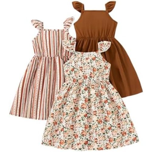 Girls Dresses Toddler Girls Dress 3-Pack Casual Party Print Skater A-line Dress Sundress