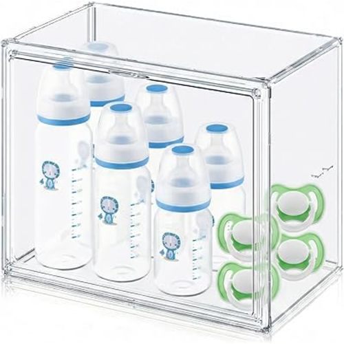 Baby Bottle Organizer for Countertop, Small Clear Bottle Storage Organizer, Baby Bottle Storage Organizer for Bottles, Nipples, Pump Parts & Food Jars, Nursery Cabinet, Kitchen Pantry