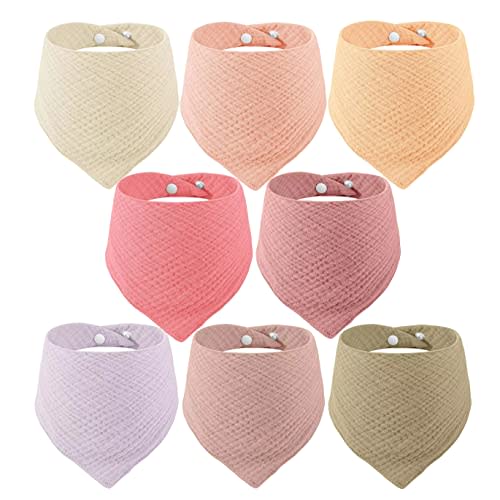 PandaEar 8 Pack Muslin Bibs for Baby Girls, 100% Cotton Baby Bandana Bibs for Newborns, Absorbent Burp Cloths for Teething & Drooling