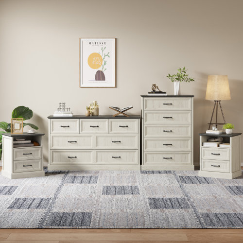 Gracie Oaks 3 Pieces Bedroom Set Include 7 Drawer Dresser, and Two Nightstands & Reviews | Wayfair