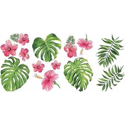 RoomMates Tropical Hibiscus Flower Peel and Stick Wall Decals, Vinyl, Made in USA