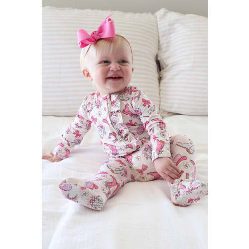 Rodeo Dreams Ruffle Zipper Footie | Pink