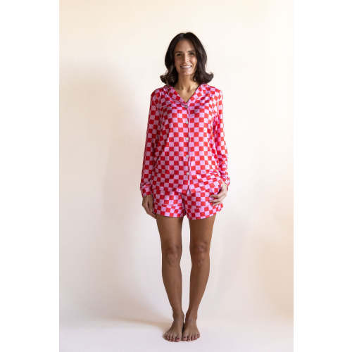 PINK + RED CHECKER | WOMEN'S LONG SLEEVE SHORTS SET
