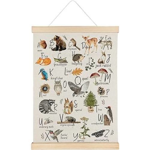 Qvapt Woodland Alphabet Poster,Woodland Classroom Decor,Woodland Art,Woodland Alphabet Canvas,Woodland Animal Alphabet 12x16 Print Wall Art Classroom Posters with Hanger