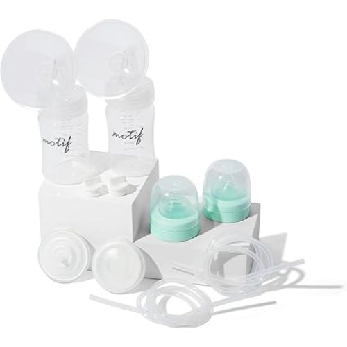 Motif Medical Luna Breast Pump Replacement Parts - Resupply Kit w/Milk Storage Containers, Bottle Caps, Tubings, Breast Sheilds, Lids, Connectors & More - Safe Easy-to-Use Breast Pump Kit (19mm)