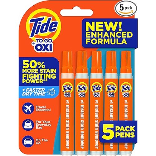 Tide Stain Remover for Clothes, Tide To Go Pen, Instant Stain & Spot Remover for Clothes, Travel & Pocket Size, 5 Count (Pack of 1) (Packaging May Vary)