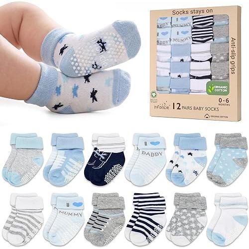 infancie Organic Cotton GOTS Certified Baby Socks 12 Pairs for Newborn Girls 0-6 Months, Soft Breathable Infant Socks, Cute Little Girls Socks, Baby Registry Essential