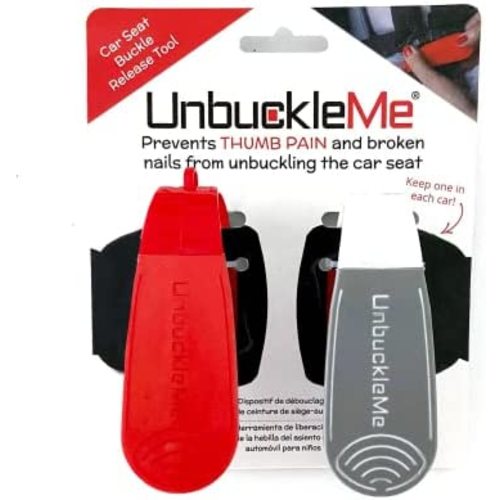 UnbuckleMe Car Seat Buckle Release Tool - As Seen on Shark Tank - Makes it Easy to Unbuckle a Child's Car Seat - Easy Tool for Parents, Grandparents & Older Children (Double Pack) (Red & Gray)