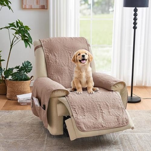 Quilted Recliner Chair Covers, Water-Repellent Recliner Slipcovers, Recliner Covers Stay in Place, Pet Friendly Recliner Cover for Dogs, Washable Couch Protector (Recliner 22", Dusty Pink)